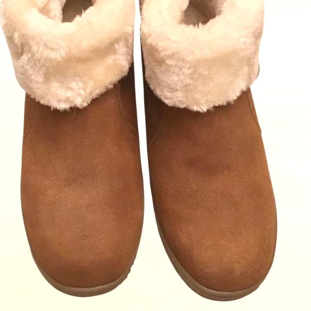 ๐ Minnetonka Brown Suede Faux Fur Moccasin Boot Size 10 Water/Stain Resistant - Picture 4 of 13